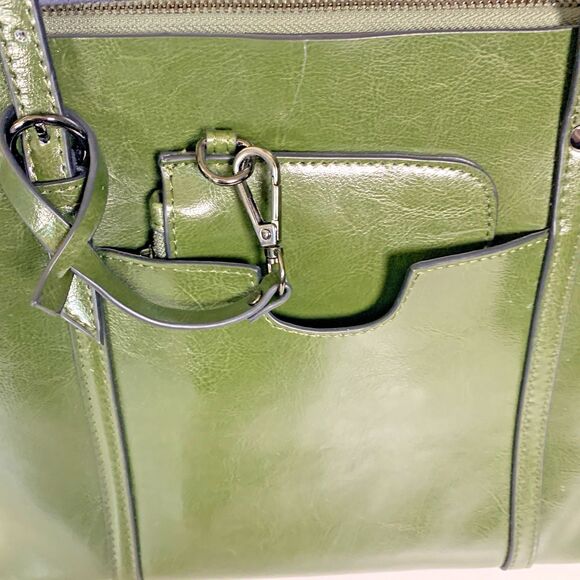 MDBM Maison de Beauté Provence Green Leather Front Pocket Tote Handbag w/ pouch - Picture 3 of 16